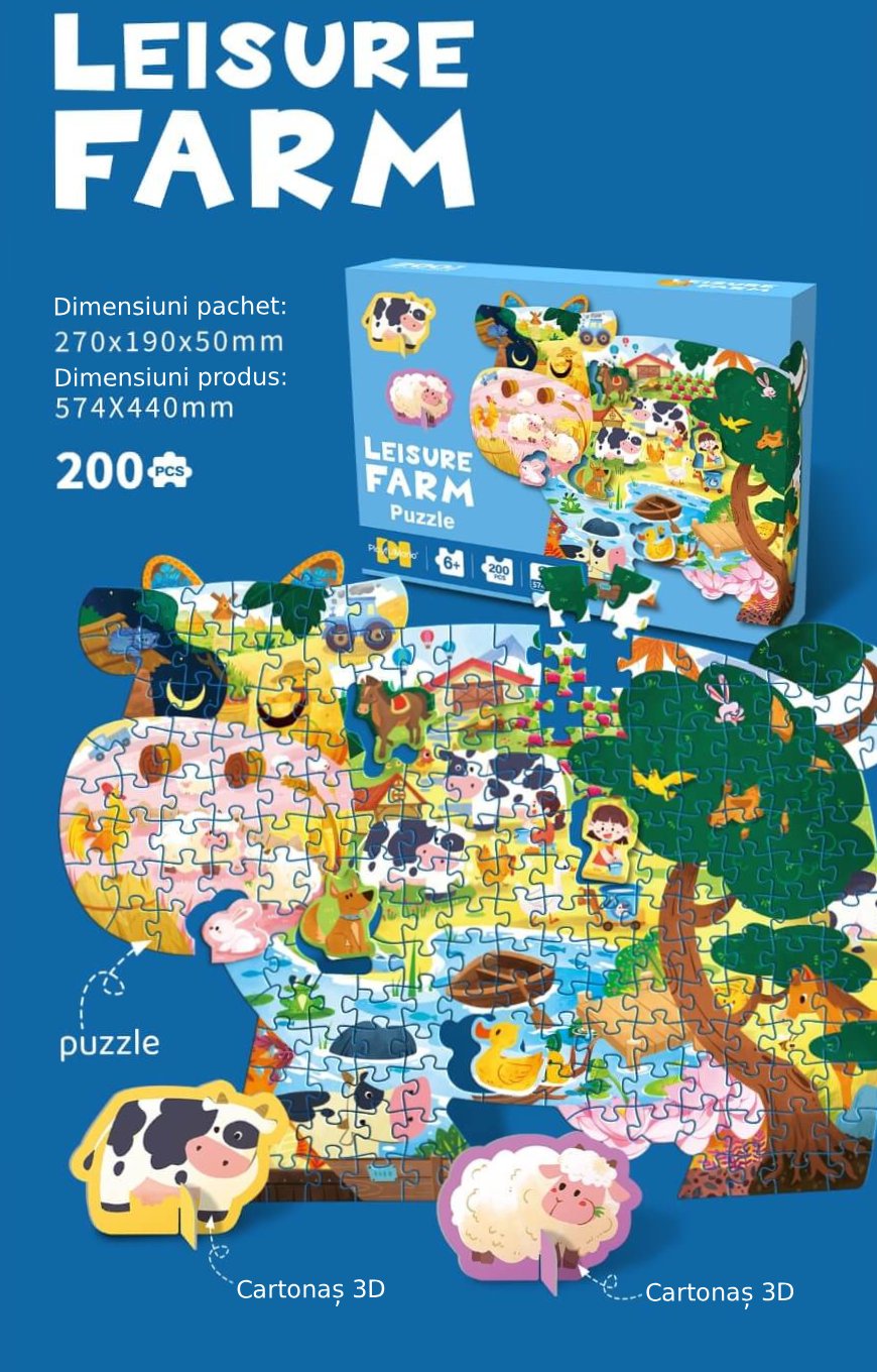 Puzzle Formă Văcuță 200 Piese – Joc Educativ cu Figurine 3D 1 Puzzle Forma Vacuta 200 Piese Joc Educativ